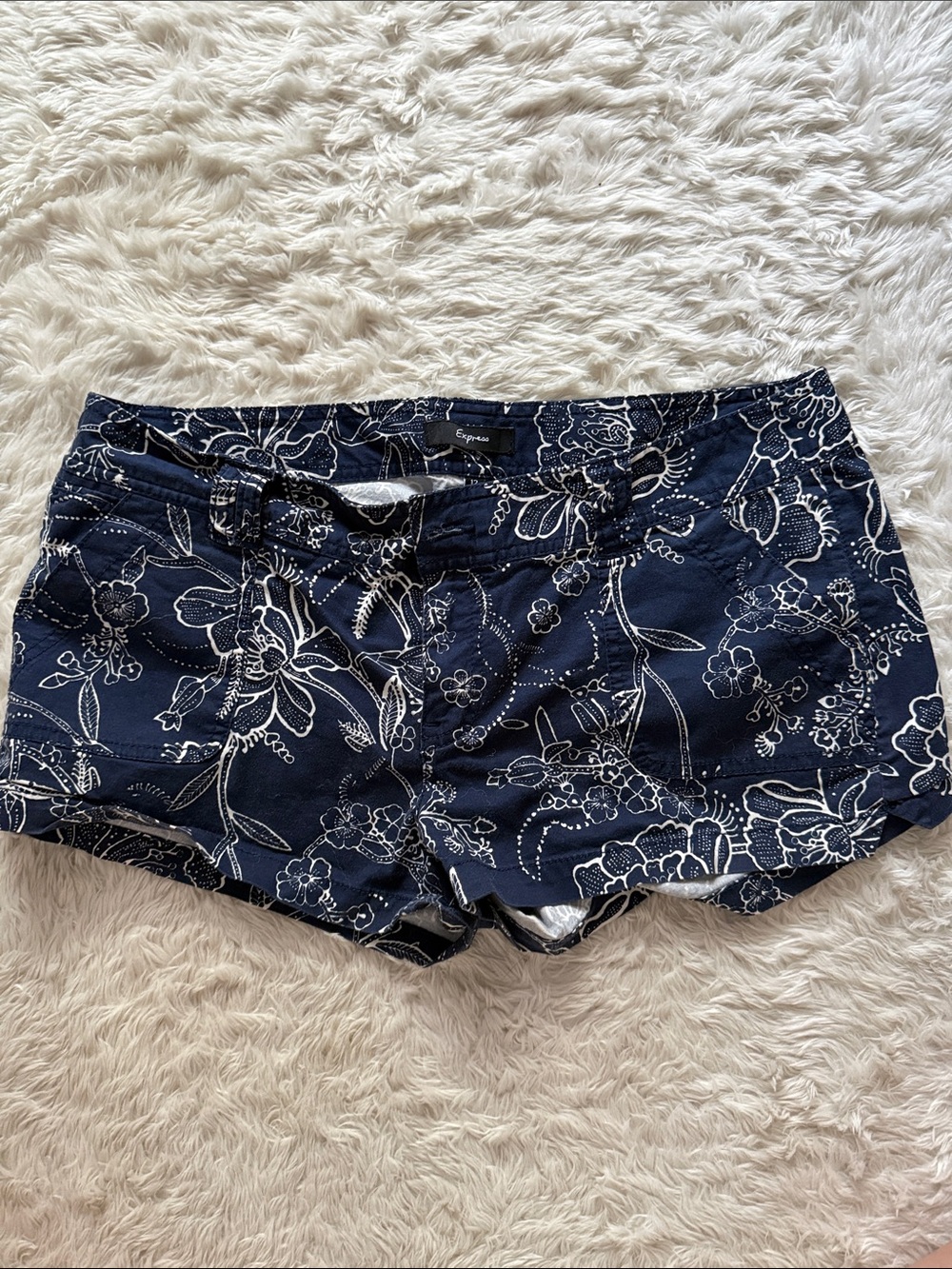 Express Navy Floral Print Jean Shorts